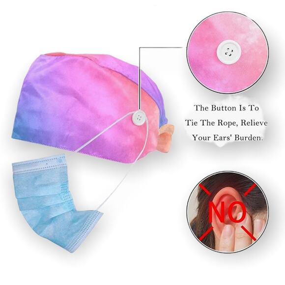 Bouffant Hospital Medical Work Cap Set Of 2 Blue Floral Maroon - Picture 5 of 5